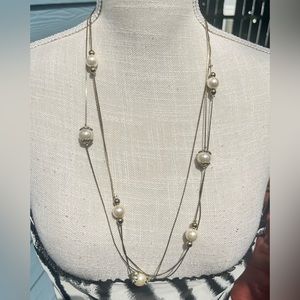 Vintage Gold Pearl And Cloisonné 3 Strand Necklace/Pearls wrapped w/Cloisonné